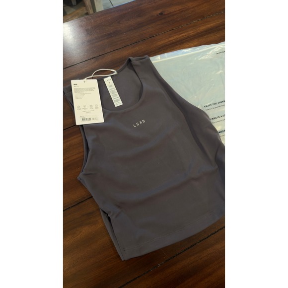 Lskd Tops - LSKD Base Tank Dark Storm Grey Cropped Racerback Performance Women Medium NEW